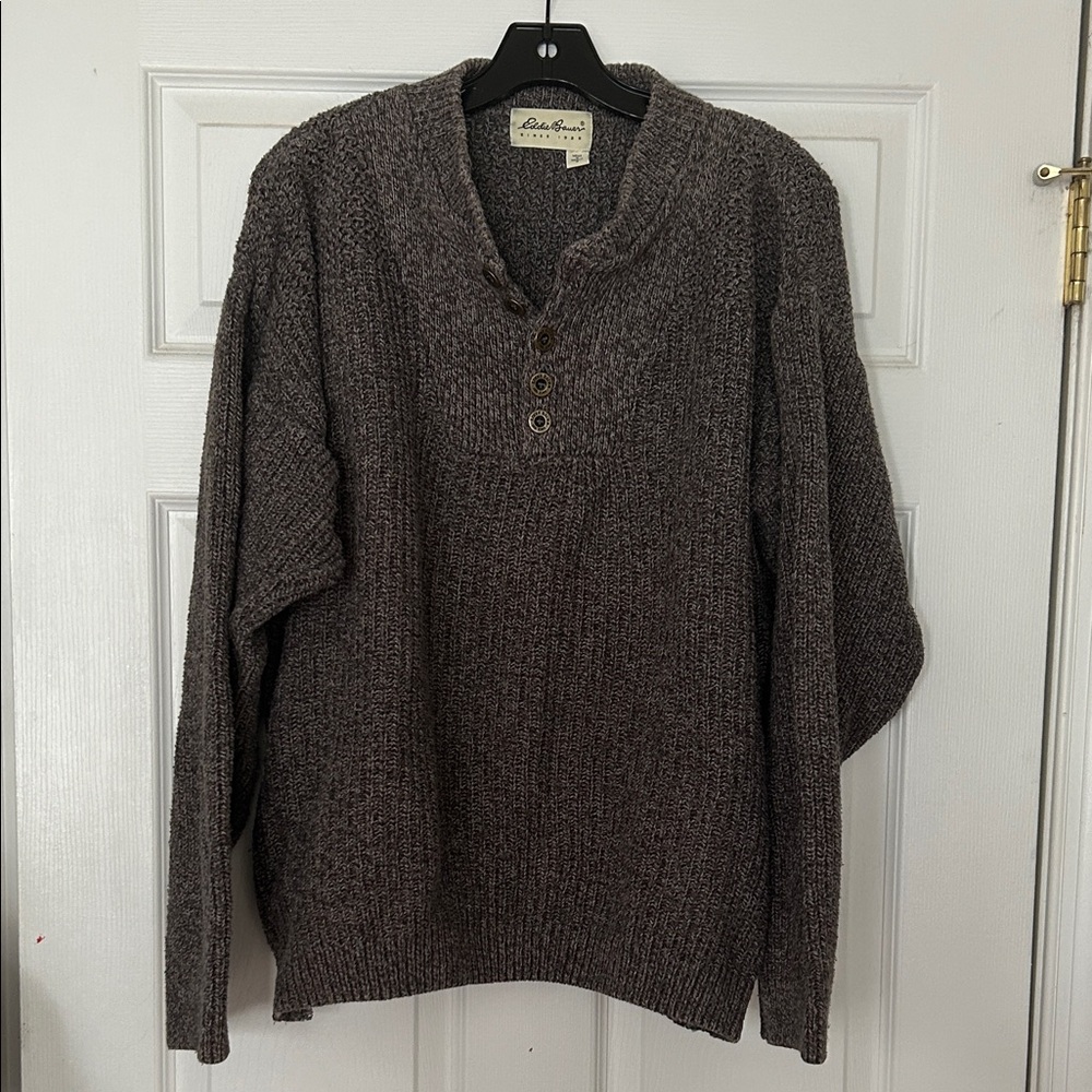 Eddie Bauer Men's Textured Brown Crewneck Sweater